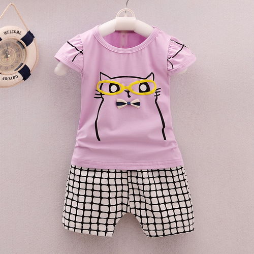 萌趣夏日，舒適成長(zhǎng)——2017新款純棉小貓兩件套童裝